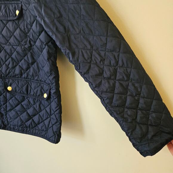 J. Crew Women's Quilted Field Jacket, Size Large Navy Hooded Primaloft - Picture 3 of 8